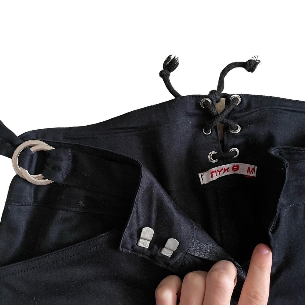 Black Embellished Lace up Pants